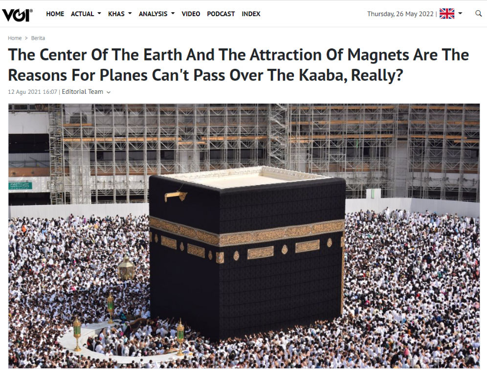'The Center of The Earth and The Attraction of Magnets Are the Reasons for Planes Can't Pass Over the Kaaba, Really