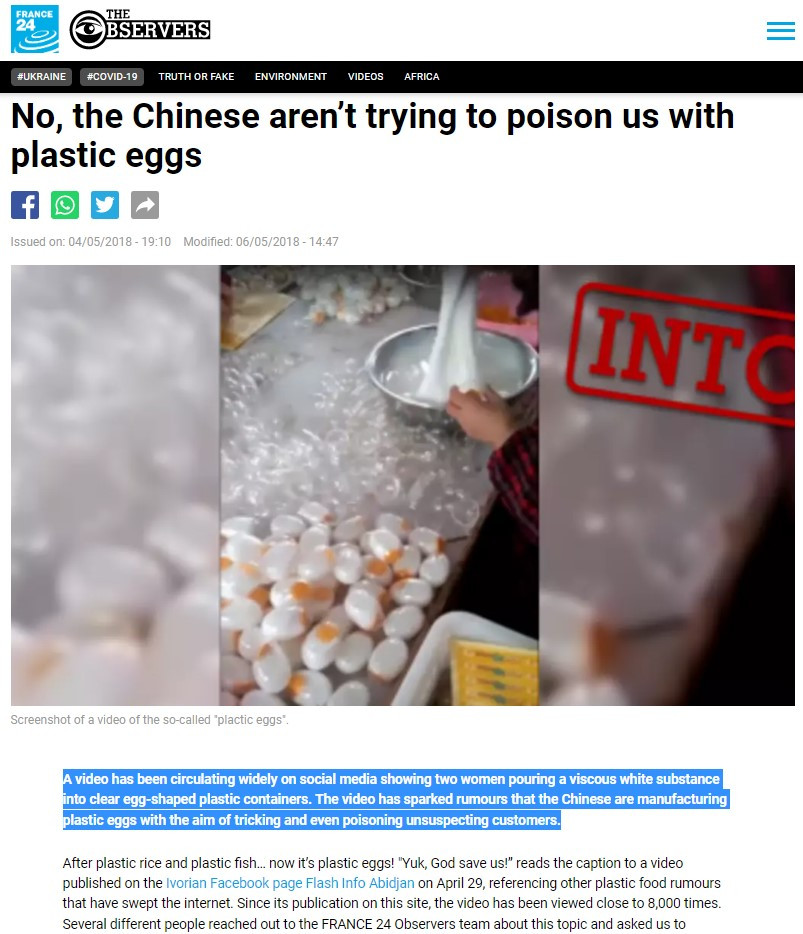 "No, the Chinese aren't trying to poison us with plastic eggs"