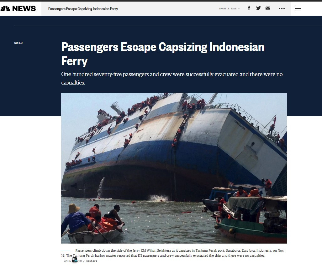 Passengers Escape Capsizing Indonesian Ferry 